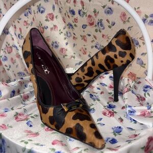 Via Spiga Leopard Print Heels with Buckle Details
